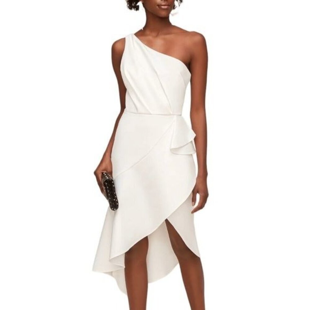 NWT Anne Barge J’Adore Ruffle Drape Dress Ivory White XS
